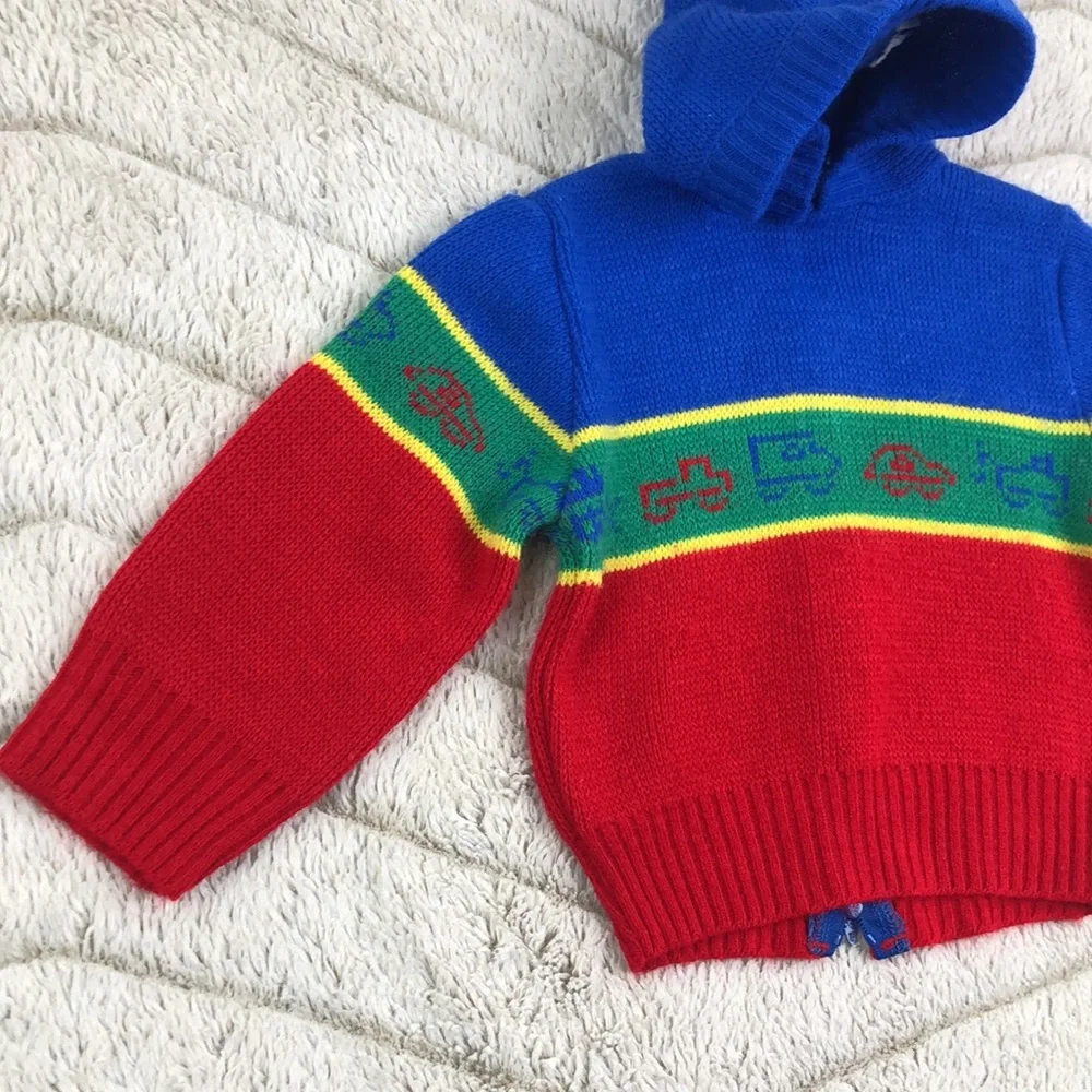 Vintage Osh Kosh Hooded Zipper Sweater Truck Knit